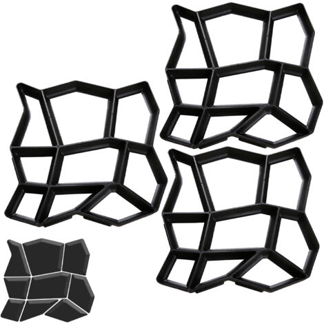 SWANEW 3 pezzo stampo di pavimentazione fai da te stampo in calcestruzzo nero 43x43x4cm stampo cassaforma plastica irregolare pavimentazione in calcestruzzo stampo di colata per pavimentazione pietre