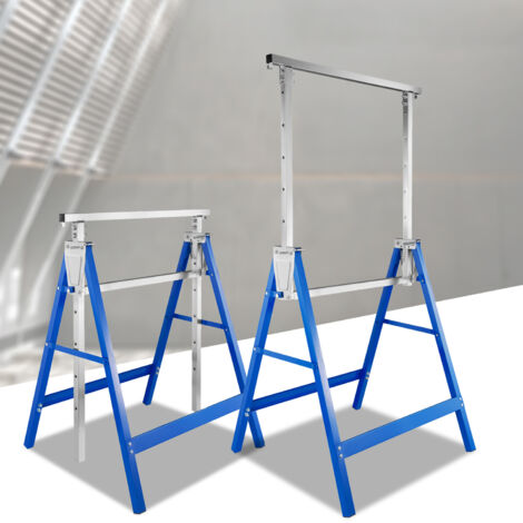 Randaco Set di 2 cavalletti da ponteggio, altezza regolabile 80-130cm, fino a 200kg, blu, antiscivolo, cavalletti pieghevoli