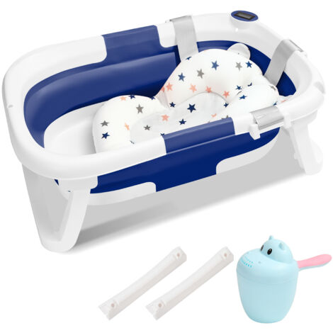 SWANEW Vaschetta da bagno pieghevole con termometro e cuscino da bagno - Vaschetta da bagno pieghevole da 60,5 cm - Grigio