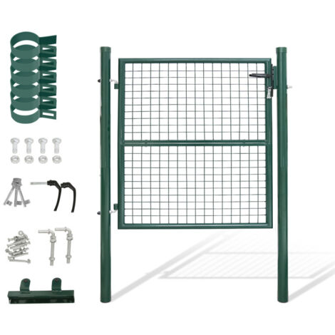SWANEW Cancello da giardino Cancelletto con serratura e maniglia Cancello in acciaio zincato verniciato a polvere Verde Palo rotondo 125x100cm
