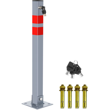 Randaco Barriera di parcheggio in acciaio pieghevole per post di parcheggio barriera per parcheggio con 3 chiavi e strisce riflettenti set di pali per barriera di base robusta (1 pezzo)