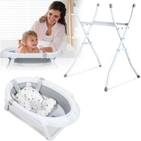 SWANEW Vaschetta per il bagnetto con telaio 85 cm - Vaschetta per il bagnetto pieghevole con tappo e cuscino per il bagnetto, grigio