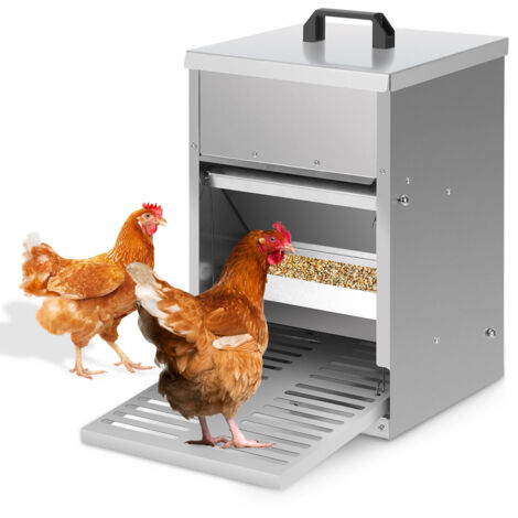SWANEW 4x Mangiatoia per polli in acciaio zincato – Mangiatoia automatica da 5 kg con pedale e protezione impermeabile per polli e altro pollame (1/5)