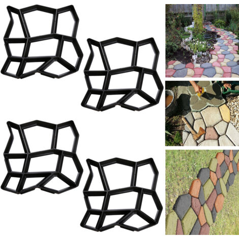 SWANEW Stampo per calcestruzzo da 4 pezzo, stampo per vialetto Strumenti per stampi per pavimentazione di vialetto per patio in cemento, 43x43x4 cm