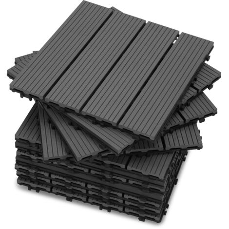 SWANEW Piastrelle per terrazza 1 mq, piastrelle in WPC 30x30 cm, 11 pezzi di piastrelle a clic, piastrelle per balcone, piastrelle in legno, resistenti alle intemperie, antiscivolo, antracite - 4 stri