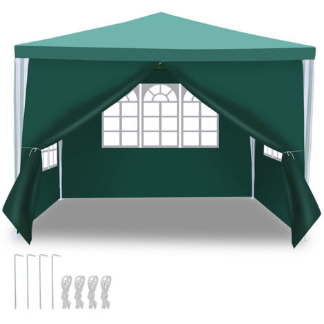 SWANEW Gazebo Camping Grande tenda da giardino con pannelli laterali rimovibili finestre Tenda da festa o pergolato verde 3x3m (1/6)