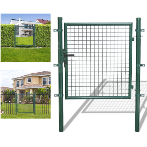 SWANEW Cancello da giardino Cancelletto con serratura e maniglia Cancello in acciaio zincato verniciato a polvere Verde Palo rotondo 100x100cm