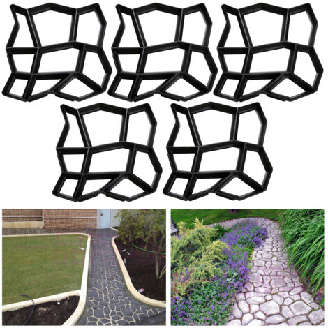 SWANEW Stampo per calcestruzzo da 5 pezzo, stampo per vialetto Strumenti per stampi per pavimentazione di vialetto per patio in cemento, 43x43x4 cm