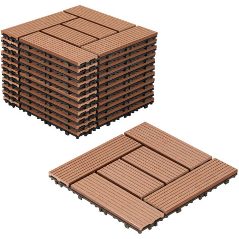 SWANEW Piastrelle per terrazza 1 mq, piastrelle in WPC 30x30 cm, 11 pezzi di piastrelle a clic, piastrelle per balcone, piastrelle in legno, resistenti alle intemperie, antiscivolo, antracite - 6 stri