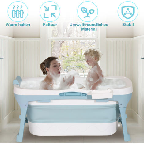 SWANEW 118x 60 x 50 cm Vasca da bagno pieghevole con coperchio e rulli massaggianti. vasca da bagno portatile. blu (1/5)
