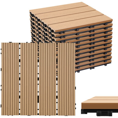 SWANEW Piastrelle in legno WPC 11x piastrelle per terrazza ciascuna 30 x 30 x 2,2 cm, teak, 1 m² Piastrelle a clic WPC, piastrelle per balcone resistenti alle intemperie (1/5)