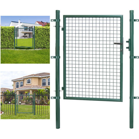 SWANEW Cancello da giardino Cancelletto con serratura e maniglia Cancello in acciaio zincato verniciato a polvere Verde Palo rotondo 125x100cm