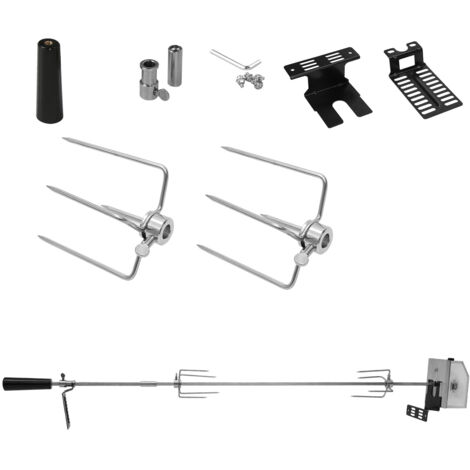 Tournebroche électrique En Inox 304 - 107 Cm Avec 2 Aiguilles à Viande - 220V - Jusqu'à 10 Kg