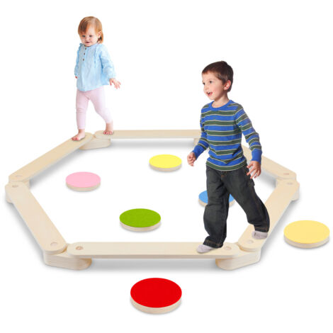 Trave di equilibrio per bambini, trave di equilibrio in legno con pietre di equilibrio e borsa per il trasporto, giocattolo per la coordinazione e la stabilità, allenatore di equilibrio (1/5)