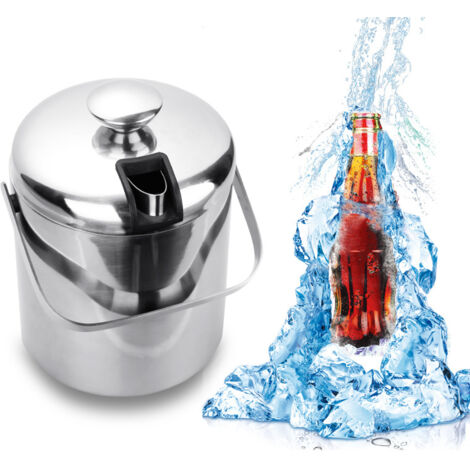 SWANEW Secchiello per ghiaccio con coperchio colino pinze per ghiaccio in acciaio inox per Home Bar 1.3L (1/5)
