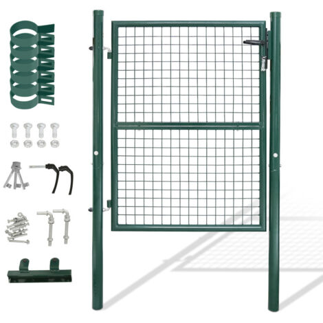 SWANEW Cancello da giardino Cancelletto con serratura e maniglia Cancello in acciaio zincato verniciato a polvere Verde Palo rotondo 150x100cm