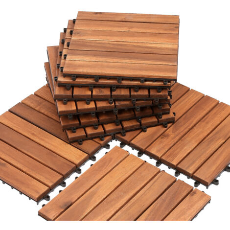 SWANEW Piastrelle in legno realizzate in legno di acacia 30x30 cm. 6 piastrelle di doghe 10m². piastrelle da pavimento per terrazze e balcone (110 pezzi)