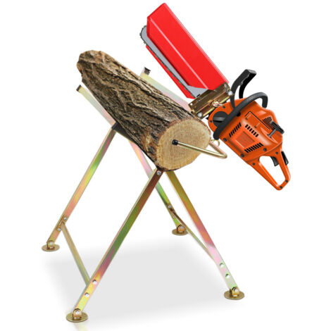 SWANEW Supporto per tronchi in metallo dorato con supporto per motosega - Regolabile
