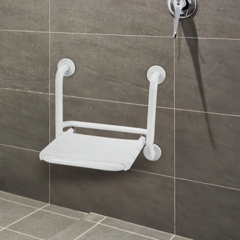 SWANEW Sgabello doccia pieghevole Sgabello da bagno a parete 304 in acciaio inox ABS 35x32.5 cm Sedile doccia a parete