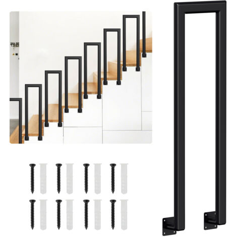 SWANEW 75cm Tubo ellittico a U Nero Ringhiera in ghisa verniciata a polvere Corrimano Scale Maniglia Tenuta sicura Montaggio laterale
