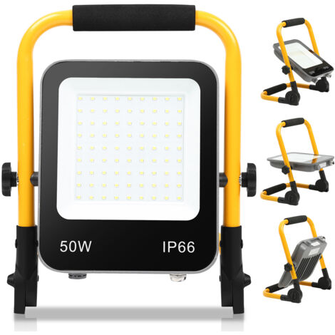 SWANEW Proiettore LED con treppiede giallo proiettore esterno con presa faretto illuminazione di sicurezza 50W (1/5)