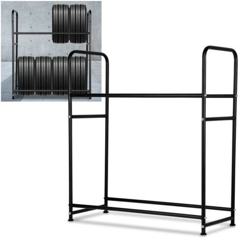 SWANEW Scaffale Portagomme Supporto per Pneumatici con Struttura in Scciaio a due Strati per 8 Pneumatici 107 × 46 × 117cm 150kg