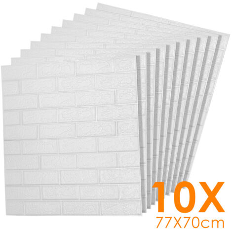 SWANEW 10 pezzi 70 x 77cm 3D rilievo Sticker mattoni bianchi carta da parati 3D rivestimento. effetto mattone