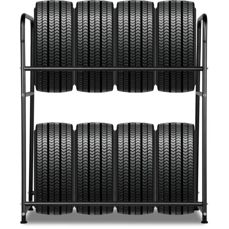 SWANEW Scaffale Portagomme Supporto per Pneumatici Auto Pneumatici Scaffali cerchione per 8 Pneumatici con Struttura in Scciaio a due Strati