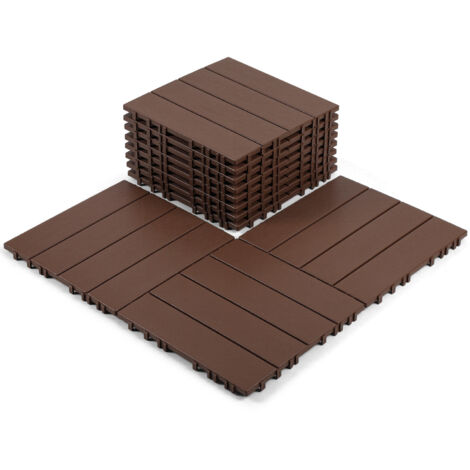 SWANEW Set di 11 piastrelle per terrazza 1 m², 30 x 30 cm, piastrelle in plastica, piastrelle a incastro Marrone (1/5)