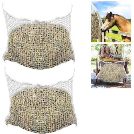 SWANEW 2x Rete Fieno per Cavalli Sacche per Fieno per Cavalli. Rete Fieno con Piccoli Fori. Sacco in Rete Tessuta Borse 120 x 90 cm maglie 3x3cm Bianco