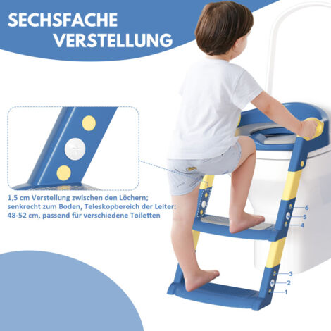ACXIN Sedile WC per bambini con scale, vasino pieghevole, addestratore per WC regolabile con cuscino in poliuretano e maniglia, vasino per bambini, blu e viola