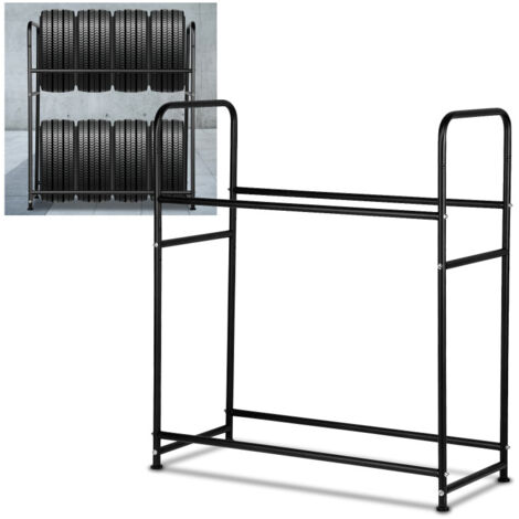 SWANEW Scaffale Portagomme 107×46×117cm in Acciaio. Costruzione d'acciaio Tyre Rack in Due Strati per 8 Pneumatici. Supporti per Cerchioni