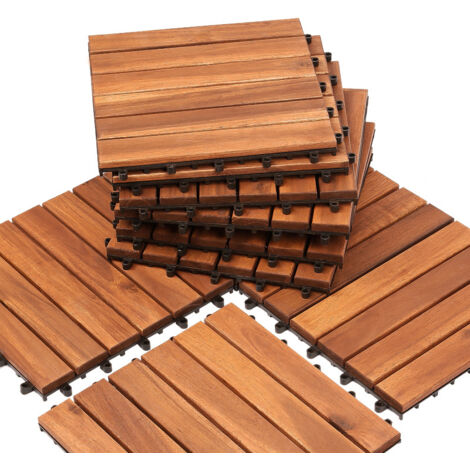 SWANEW Piastrella in legno di acacia 30 x 30 Piastrelle a incastro Piastrelle per balconi Piastrelle per terrazze Piastrelle in legno per terrazze Sistema a incastro Per esterni 44x