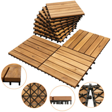 SWANEW Piastrella in legno di acacia 30 x 30 Piastrelle a incastro Piastrelle per balconi Piastrelle per terrazze Piastrelle in legno per terrazze Sistema a incastro Per esterni 11x