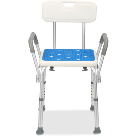 Sgabello per doccia Sedile per doccia regolabile in altezza fino a 136 kg Sgabello per bagno - Con braccioli e schienale quadratoSgabello per doccia Sedile per doccia regolabile in altezza fino a 136