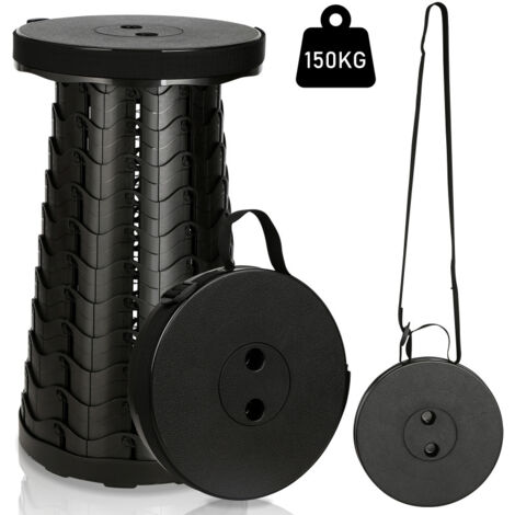 SWANEW Sgabello telescopico 45x26 cm Sgabello pieghevole portatile.capacità di carico massima 250 kg per viaggi.campeggio.pesca.all'aperto(Nero) (1/5)