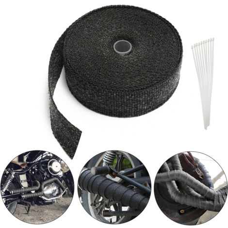 SWANEW 10M Titanio Aislamiento Térmico Cinta Tubo de Escape Negro Con 10 Bridas Metálicas (1/5)