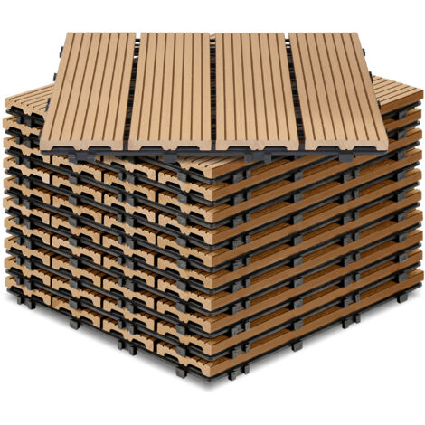 SWANEW Piastrelle per terrazza in WPC 30x30 cm, piastrelle per balcone da 1 mq, piastrella a clic, teak, 11 pezzi (1/5)