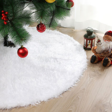 SWANEW Gonna per albero di Natale 90 cm/35 pollici, gonna per albero di Natale in pelliccia sintetica, decorazioni per albero di Natale, bianco (1/5)