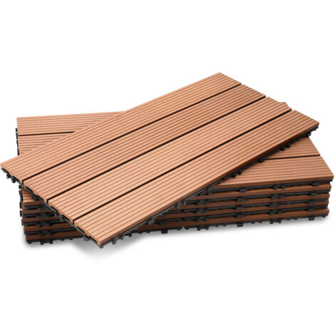 SWANEW Piastrelle per terrazza 2 mq, piastrelle in WPC 60x30 cm, 12 pezzi di piastrelle a clic, piastrelle per balcone, piastrelle in legno, resistenti alle intemperie, antiscivolo, marrone - 4 strisc