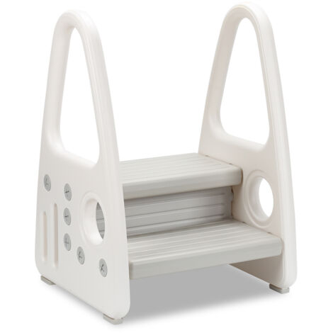 UNCLE WU Sgabello A 2 Gradini Per Bambini, Altezza 24,1 Cm, Antiscivolo, Per Bagno E Vasino, Grigio Bianco - 3