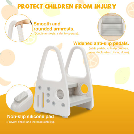 Sgabello per Bambini, Gradino Antiscivolo, Sedile per Addestramento per WC, Sgabello a Due Scalini per Stanza Da Bagno, Step up Stool, GRIGIO