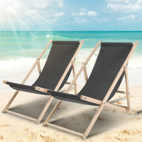 SWANEW 2X Chaise Longue Chilian pieghevole Terrasse Bois Chaise Longue pieghevole Relax Gris (1/5)