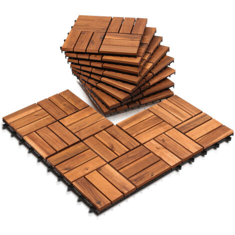 SWANEW Piastrella in legno di acacia 30 x 30 cm Piastrelle per terrazze Sistema a incastro Piastrelle a incastro per esterni Balcone Piastrelle per terrazze Legno,resistente Antiscivolo 11x (1/5)