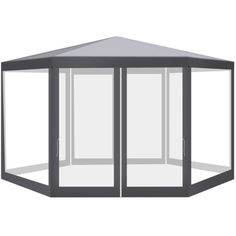 SWANEW Tenda con zanzariera Tenda esagonale per feste all'aperto resistente ai raggi UV Patio. cortile 2x2x2m grigio (1/5)