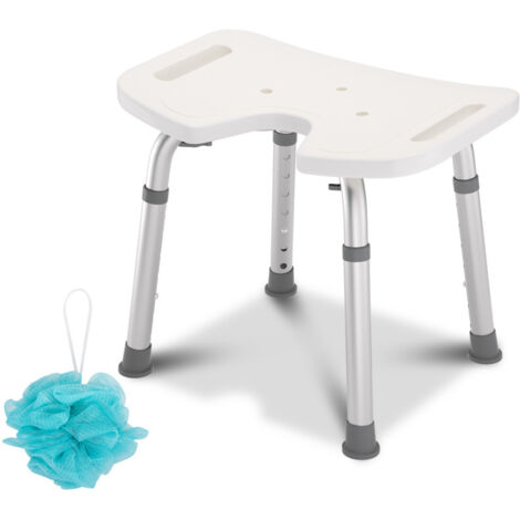 PCP Sgabello Da Doccia Rotondo Imbottito - Regolabile In Altezza, Antiscivolo, Bianco/blu