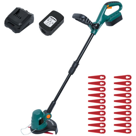 SWANEW Decespugliatore a batteria 18V a batteria/caricabatterie con ruota da 23cm Lame girevoli a 180° 2.0Ah velocità 8.000 giri/min testina motore rotante decespugliatore elettrico. tagliabordi
