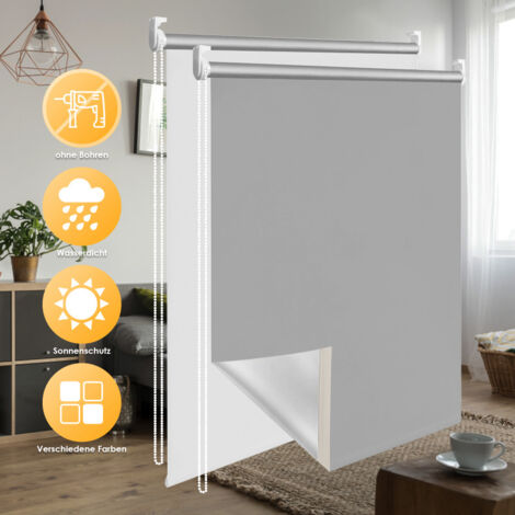 Tenda a rullo termo oscurante con tiretto laterale senza foratura. montaggio singolo. 40 cm x 160 cm. grigio