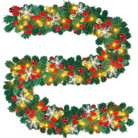 SWANEW Ghirlanda natalizia su ramo di albero 5m con fiocchi e ghirlanda di fiori rossi di decorazioni natalizie con telecomando (1/5)