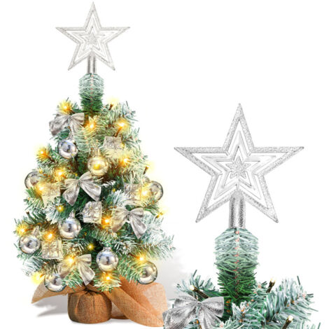 SWANEW Mini albero di Natale artificiale, piccolo albero di Natale con luci LED, Mini decorazione albero da tavolo per ufficio commerciale Bar 40cm, argento (1/5)